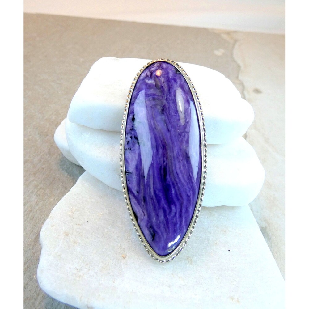 VTG Large Charoite Sterling Silver Pendant-Brooch Natural Gemstone Handmade